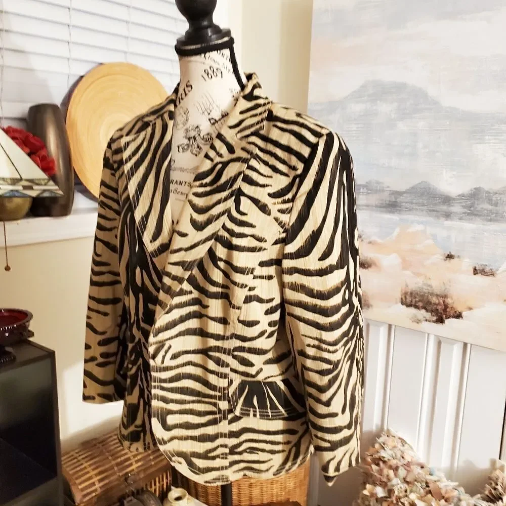 Vintage Josephine Chaus Zebra Print Blazer Sz 12